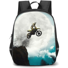 Motocross Backpack StudentPack - Motocross Biker Jumping From Mountain With The Moon Background
