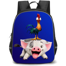 Moana Backpack StudentPack - Hei Hei on Pua's Head Blue Background