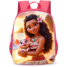 Moana Backpack StudentPack - Moana and Pua Smiling Pose Beach Sunset Background