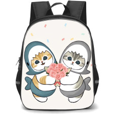 Mofusand School Backpack StudentPack - Shark Cat Holding Flowers Illustration