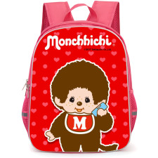 Monchhichi Backpack StudentPack - Monchhichi Brown Doll Carry Cellphone with Red Heart Background
