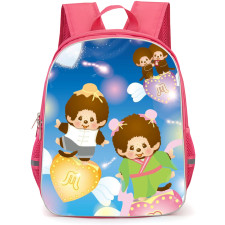 Monchhichi Backpack StudentPack - Monchhichi Dolls Stand on Heart Flying on Sky