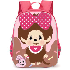 Monchhichi Backpack StudentPack - Monchhichi Pink Dotted Bug on Head and Pink Background