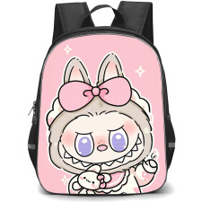 The Monsters Labubu Pop Mart Backpack StudentPack - The Monsters Labubu Cartoon Portrait On Pink Background