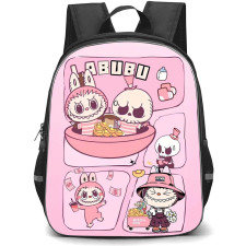 The Monsters Labubu Pop Mart Backpack StudentPack - The Monsters Labubu Character Illustration Art On Pink Background