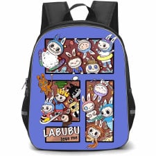 The Monsters Labubu Pop Mart Backpack StudentPack - The Monsters Labubu Love Me Stickers On Purple Background