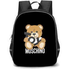 Moschino Backpack School Bag StudentPack - Moschino Cute Brown Teddy Bear Holding Large Black TOY Text Sticker