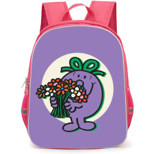 Mr Men Little Miss Naughty Backpack StudentPack - Mr Men Little Miss Naughty Holding Flower On Purple Background