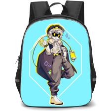 Murder Drones N Backpack StudentPack - N Standing In One Leg On Cyan Background Sticker