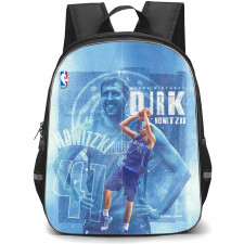 NBA Dirk Nowitzki Backpack StudentPack - Dirk Nowitzki Dallas Mavericks 41 Shooting Blue Poster Art