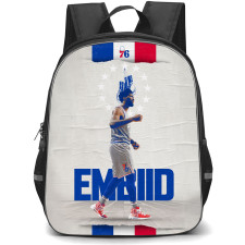 NBA Joel Embiid Backpack StudentPack - Joel Embiid Philadelphia 76ers Standing Poster Art Gray Background