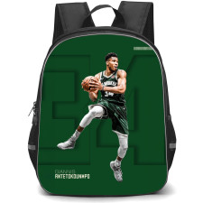NBA Giannis Antetokounmpo Backpack StudentPack - Giannis Antetokounmpo Milwaukee Bucks 34 Dunking On Green Background