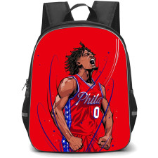 NBA Tyrese Maxey Backpack StudentPack - Tyrese Maxey Shouting Illustration On Red Background