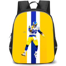 NFL Aaron Donald Backpack StudentPack - Aaron Donald 99 LA Rams Celebration On Blue White Stripe Yellow Background