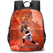 NFL Joe Burrow Backpack StudentPack - Joe Burrow 9 Cincinnati Bengals Rushing On Red Background