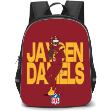 NFL Jayden Daniels Backpack StudentPack - Jayden Daniels Washington Commanders Illustration On Red Background
