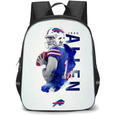 NFL Josh Allen Backpack StudentPack - Josh Allen 17 Buffalo Bills Holding Ball Back On Gray Background