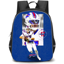 NFL Josh Allen Backpack StudentPack - Josh Allen 17 Buffalo Bills Rushing Play On Blue Background