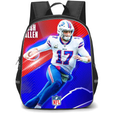 NFL Josh Allen Backpack StudentPack - Josh Allen 17 Buffalo Bills Dribbling On Red Blue Background