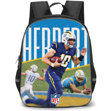 NFL Justin Herbert Backpack StudentPack - Justin Herbert Los Angeles Chargers Graphic Art Poster Orange Background