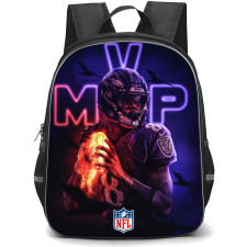 NFL Lamar Jackson Backpack StudentPack - Lamar Jackson Baltimore Ravens Holding Fired Ball On Neon Background