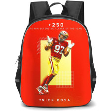 NFL Nick Bosa Backpack StudentPack - Nick Bosa 97 San Francisco 49ers Defensive Player Of the year Poster Red Background