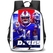 NFL Stefon Diggs Backpack StudentPack - Stefon Diggs 14 Buffalo Bills Rushing Blue Red Background