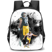 NFL T.J. Watt Backpack StudentPack - T.J. Watt 90 Pittsburgh Steelers Celebration On Black White Background