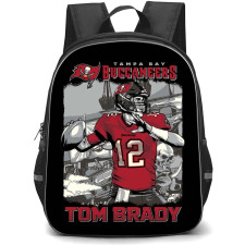 NFL Tom Brady Backpack StudentPack - Tom Brady 12 Tampa Bay Buccaneers Forward Pass Illustration Art On Black Background