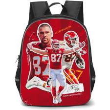NFL Travis Kelce Backpack StudentPack - Travis Kelce 87 Kansas City Chiefs Celebration Poster Red Background