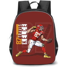 NFL Travis Kelce Backpack StudentPack - Travis Kelce 87 Kansas City Chiefs Rushing Play Illustration On Red Background