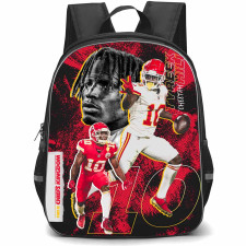 NFL Tyreek Hill Backpack StudentPack - Tyreek Hill 10 Kansas City Chiefs Side Portrait Grayscale Black Red Background