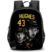 NHL Quinn Hughes Backpack School Bag StudentPack - Quinn Hughes 43 Vancouver Canucks Black And White Multi Portrait With Yellow Text Poster