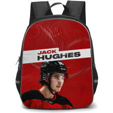 NHL Jack Hughes Backpack School Bag StudentPack - Jack Hughes New Jersey Devils Red Abstract Portrait Poster