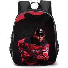 NHL Jack Hughes Backpack School Bag StudentPack - Jack Hughes New Jersey Devils Red Neon Portrait Poster