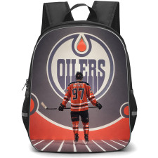 NHL Connor McDavid Backpack School Bag StudentPack - Connor McDavid 97 Edmonton Oilers Standing Back On Team Logo Background