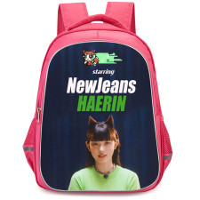 New Jeans Haerin Backpack StudentPack - Haerin Portrait On Blue Background