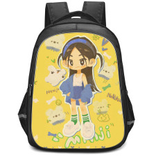 New Jeans Minji Backpack StudentPack - Minji Standing Cartoon Sticker On Yellow Background
