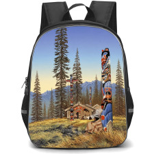 Native American Backpack School Bag StudentPack - Native American Haida Village Painting