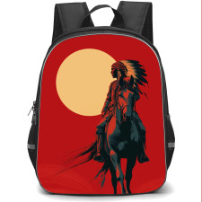 Native American Backpack School Bag StudentPack - Native American Native Rider Sunset Poster