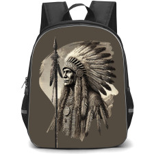 Native American Backpack School Bag StudentPack - Native American Warrior Brown Monochrome Portrait