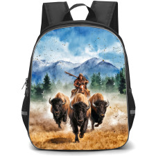 Native American Backpack School Bag StudentPack - Native American Warrior Buffalo Running Poster