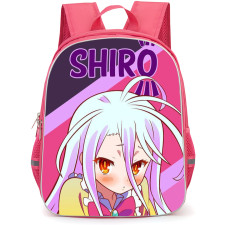 No Game No Life Shiro Backpack StudentPack - Shiro Anime Character Portrait Art on Purple Pink Background