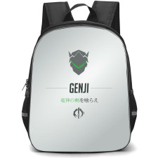 Overwatch Genji Backpack StudentPack - Genji Sympol Minimalist On Silver Background