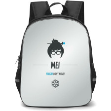 Overwatch Mei Backpack StudentPack - Mei Sympol Minimalist On Silver Background
