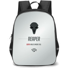 Overwatch Reaper Backpack StudentPack - Reaper Sympol Minimalist On Silver Background