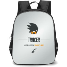 Overwatch Tracer Backpack StudentPack - Tracer Sympol Minimalist On Silver Background