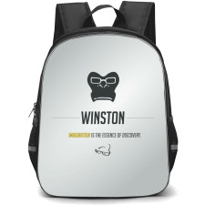 Overwatch Winston Backpack StudentPack - Winston Sympol Minimalist On Silver Background