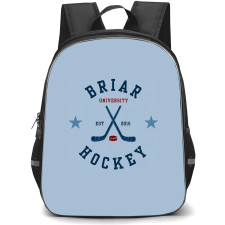 Off Campus Backpack School Bag StudentPack - Off Campus Briar University Hockey Sticker On Skyblue Background