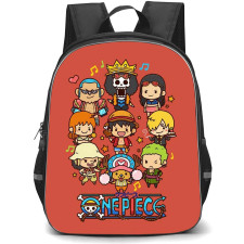 One Piece Straw Hat Pirates Backpack StudentPack - Straw Hat Pirate Chibi Members Singing Orange Background